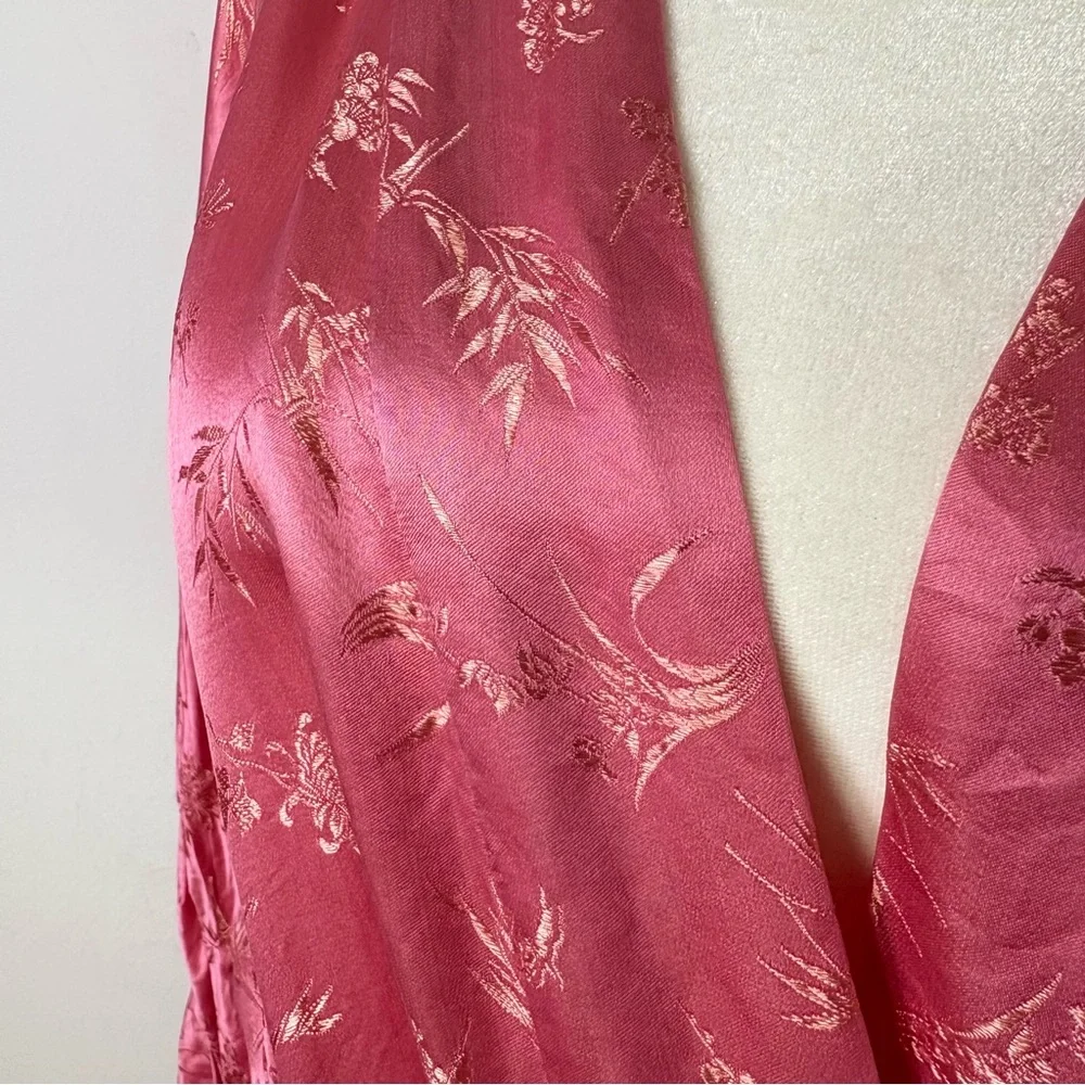 ESME Vintage Asian Oriental Embroidered Jacquard Long Silk Belted Kimono Robe M - Picture 6 of 16